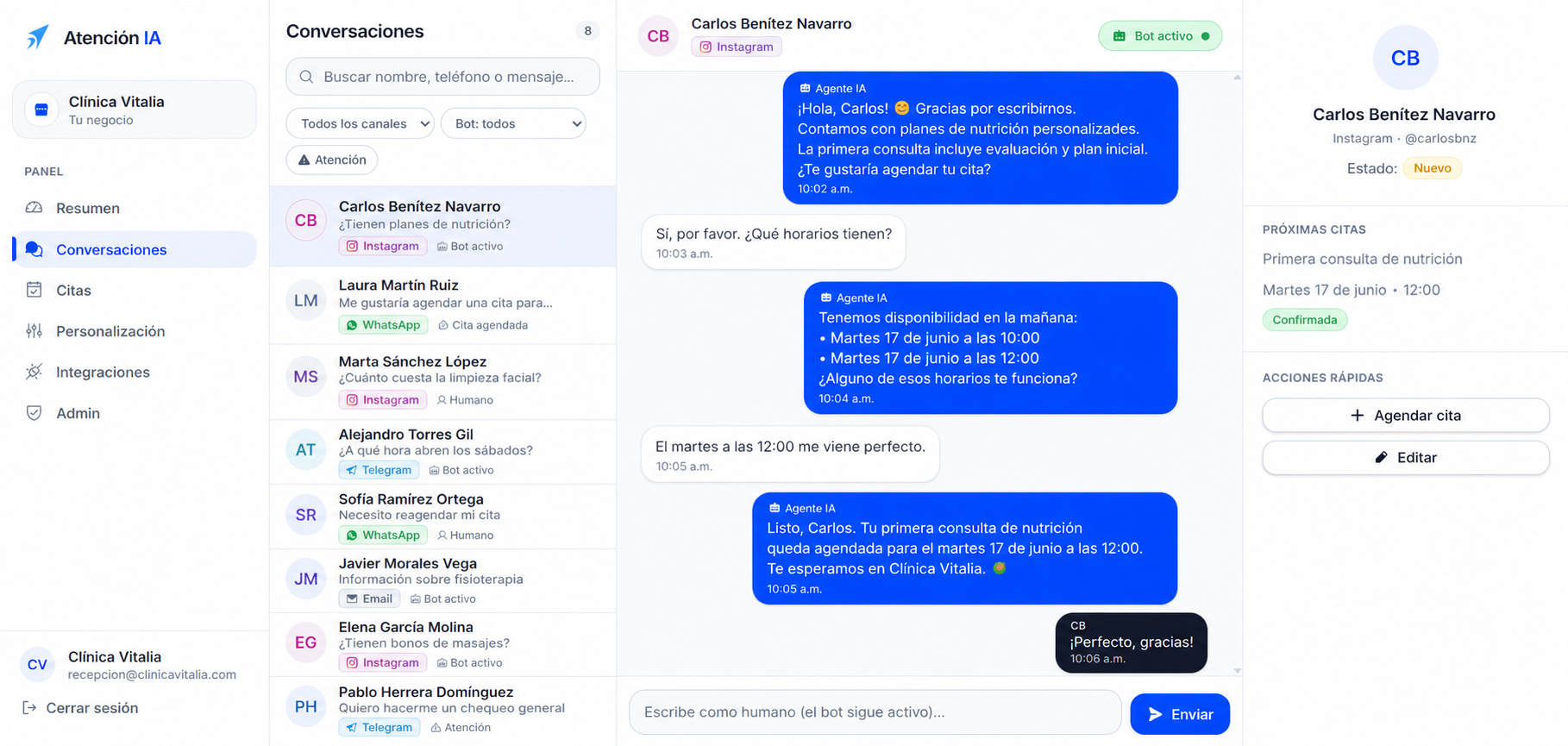 Panel de Atenci&oacute;n IA de JAM IA